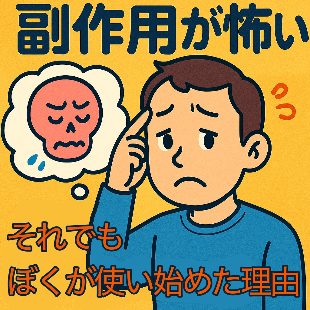 フィナステリドの副作用に不安を感じる男性のイラスト